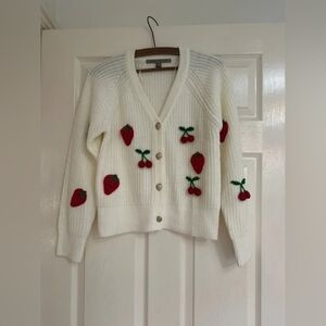 Women's White Sweater with Red Fruit Embroidery